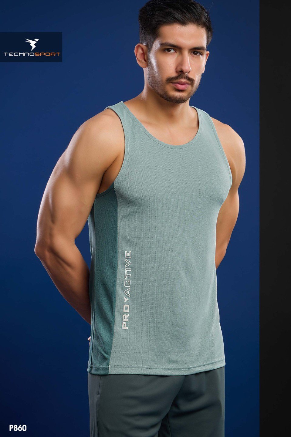 Technosport Crew Neck Gym Vest Sando (P860) Aqua Grey