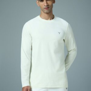 Technosport Men Solid Slim Fit Round Neck Full Sleeves Sports T-shirt Off White OR27