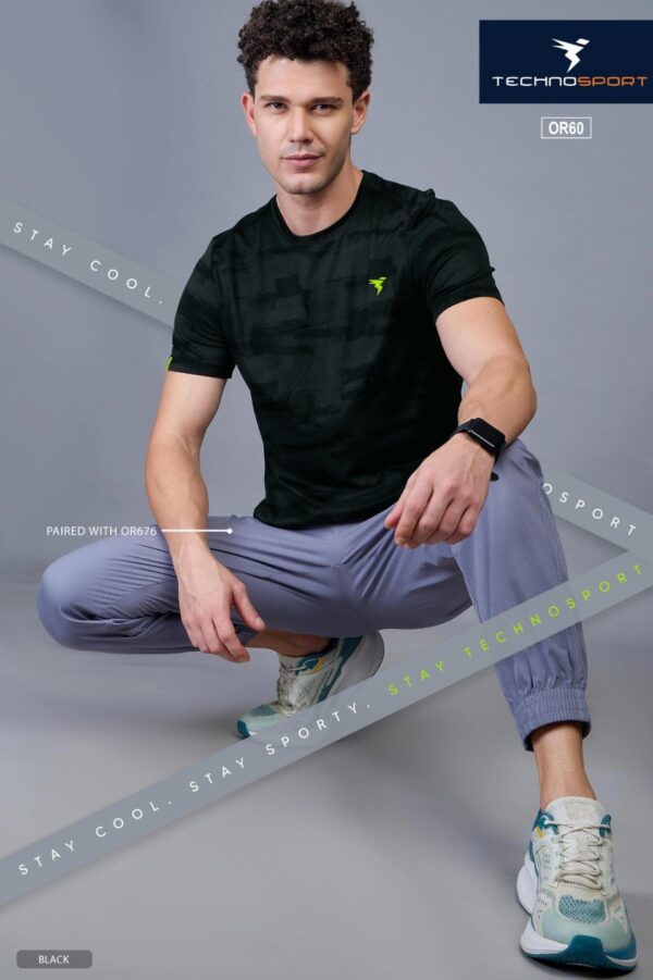 OR 60 Jacquard Crew Neck Half Sleeve T-shirt Mix Black