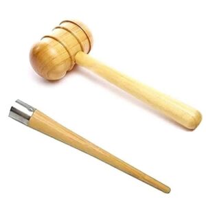 Sports Wooden Cricket Bat Grip Cone Applicator Knocking Hammer Wooden BAT Mallet Combo Pack