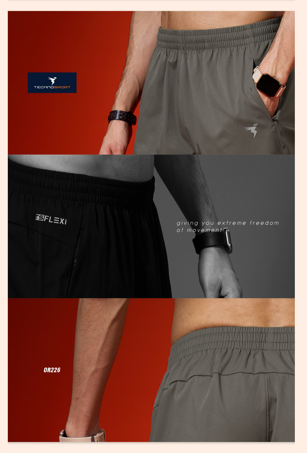 TECHNOSPORT Mens Regular Fit Solid Shorts for Gym, Workout & Sports Silver