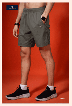 2026/01/1000631441.png TECHNOSPORT Mens Regular Fit Solid Shorts for Gym, Workout & Sports Olive