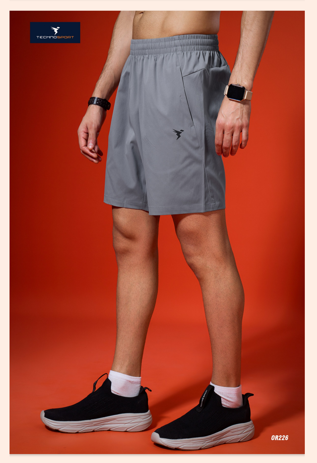 TECHNOSPORT Mens Regular Fit Solid Shorts for Gym, Workout & Sports Silver