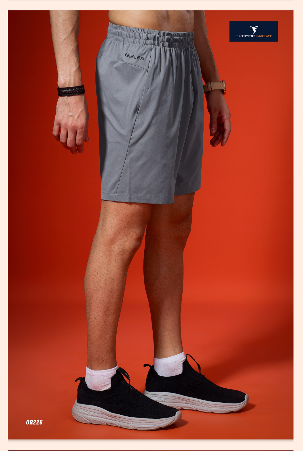 TECHNOSPORT Mens Regular Fit Solid Shorts for Gym, Workout & Sports Silver