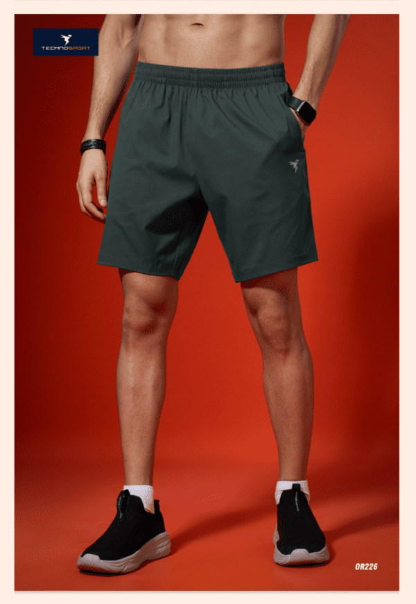 2026/01/1000631448.png TECHNOSPORT Mens Regular Fit Solid Shorts for Gym, Workout & Sports Green