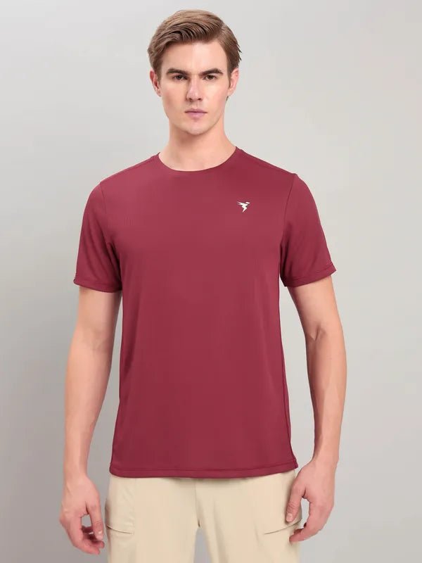 Men Solid Slim Fit Crew Neck T-shirt with TECHNO COOL+ Sky (The color can be slightly different) Red