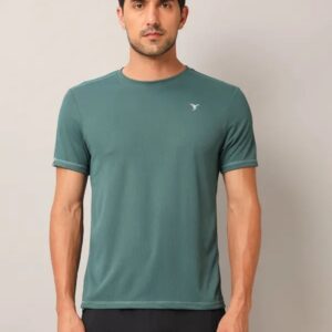 Men Solid Slim Fit Crew Neck T-shirt with TECHNO COOL+ Sky (The color can be slightly different) Olive green