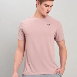 Men Solid Slim Fit Crew Neck T-shirt with TECHNO COOL+ Sky (The color can be slightly different) Light pink