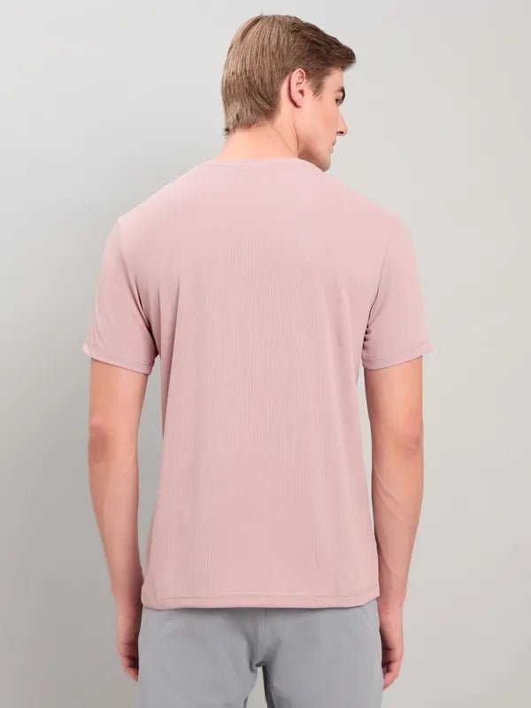 Men Solid Slim Fit Crew Neck T-shirt with TECHNO COOL+ Sky (The color can be slightly different) Light pink