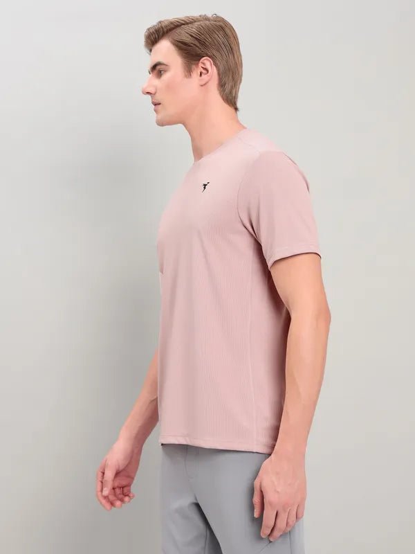 Men Solid Slim Fit Crew Neck T-shirt with TECHNO COOL+ Sky (The color can be slightly different) Light pink