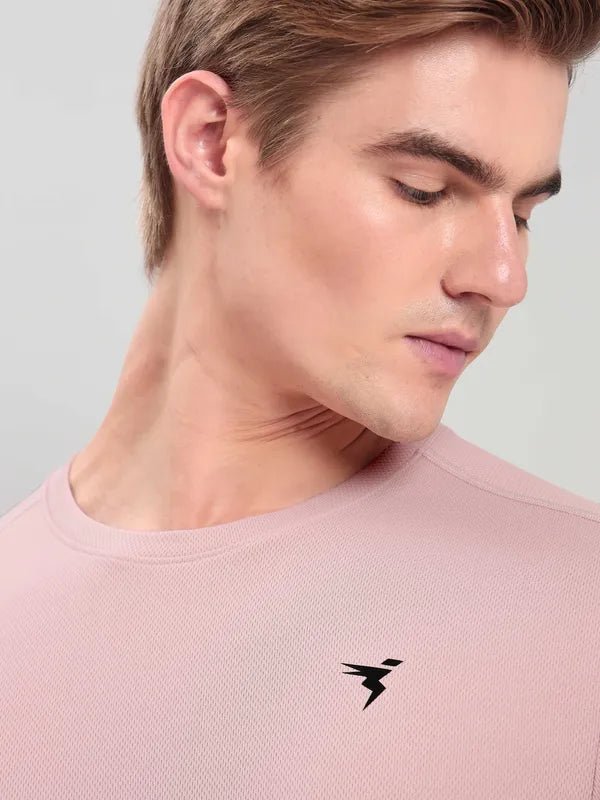 Men Solid Slim Fit Crew Neck T-shirt with TECHNO COOL+ Sky (The color can be slightly different) Light pink