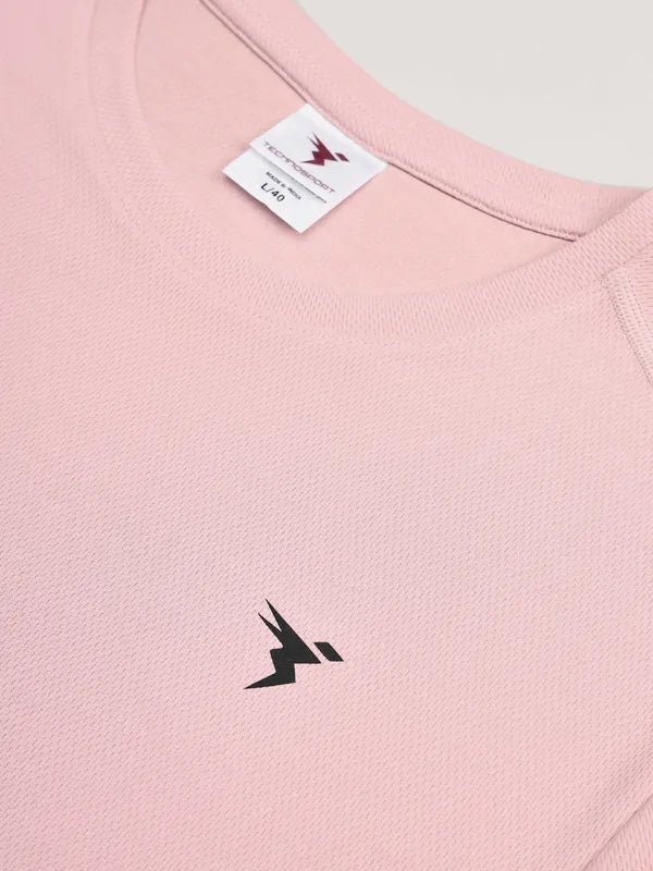 Men Solid Slim Fit Crew Neck T-shirt with TECHNO COOL+ Sky (The color can be slightly different) Light pink