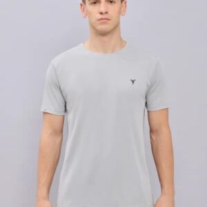 Men Solid Slim Fit Crew Neck T-shirt with TECHNO COOL+ Sky (The color can be slightly different) Light grey