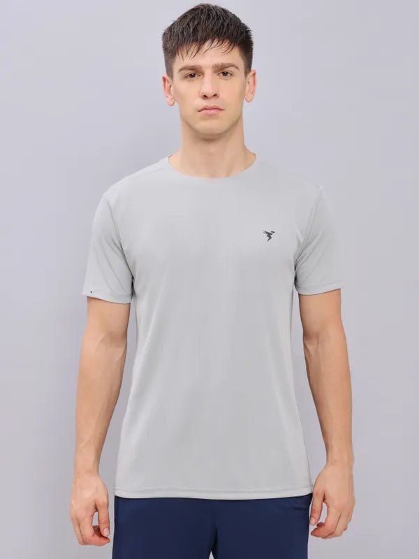 Men Solid Slim Fit Crew Neck T-shirt with TECHNO COOL+ Sky (The color can be slightly different) Light grey