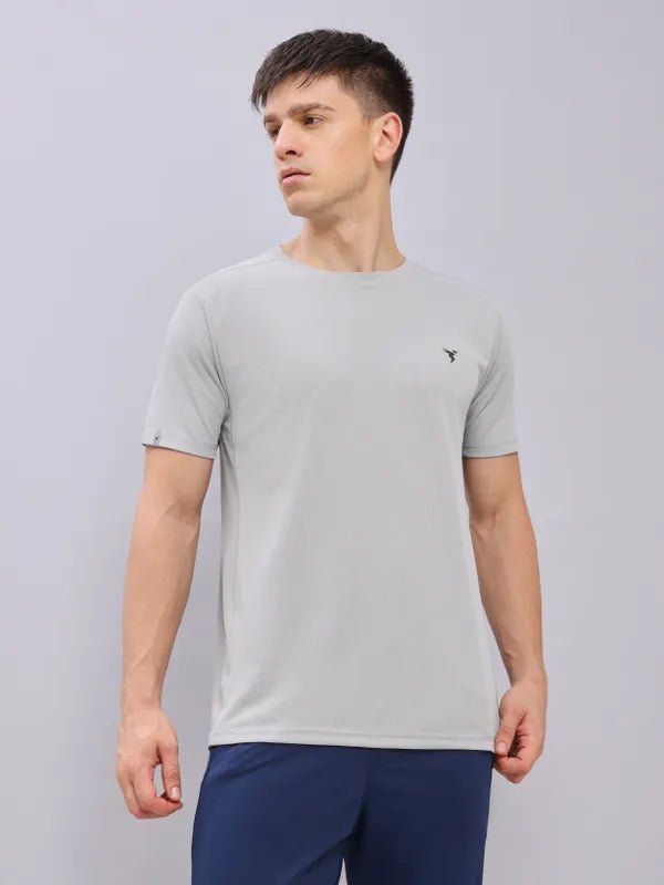 Men Solid Slim Fit Crew Neck T-shirt with TECHNO COOL+ Sky (The color can be slightly different) Light grey