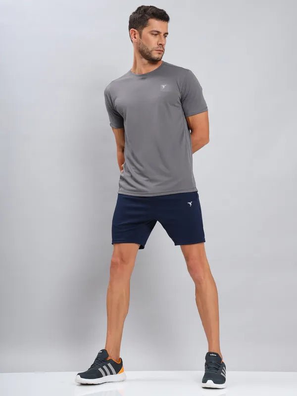 Men Solid Slim Fit Crew Neck T-shirt with TECHNO COOL+ Sky (The color can be slightly different)