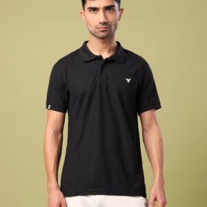 Men Solid Slim Fit Polo T-shirt with MATPIQ Black
