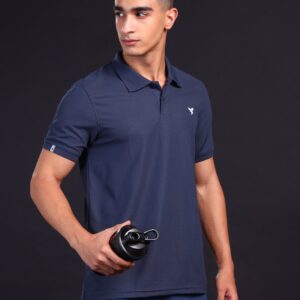 Men Solid Slim Fit Polo T-shirt with MATPIQ Nevy Blue