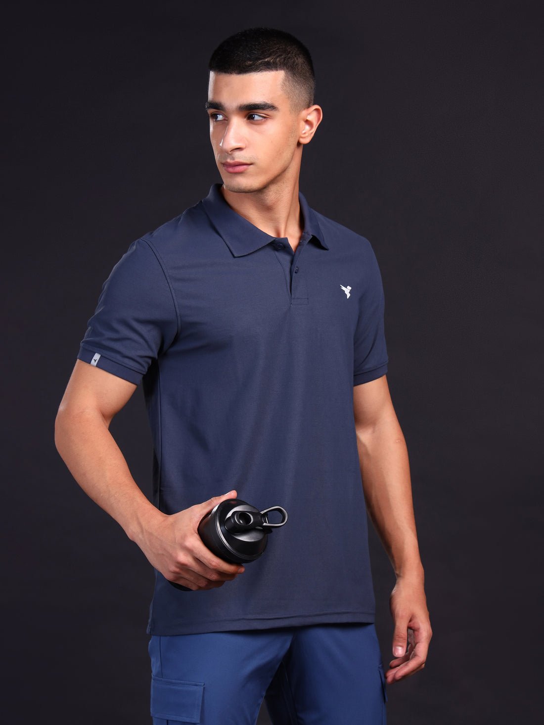 Men Solid Slim Fit Polo T-shirt with MATPIQ Nevy Blue