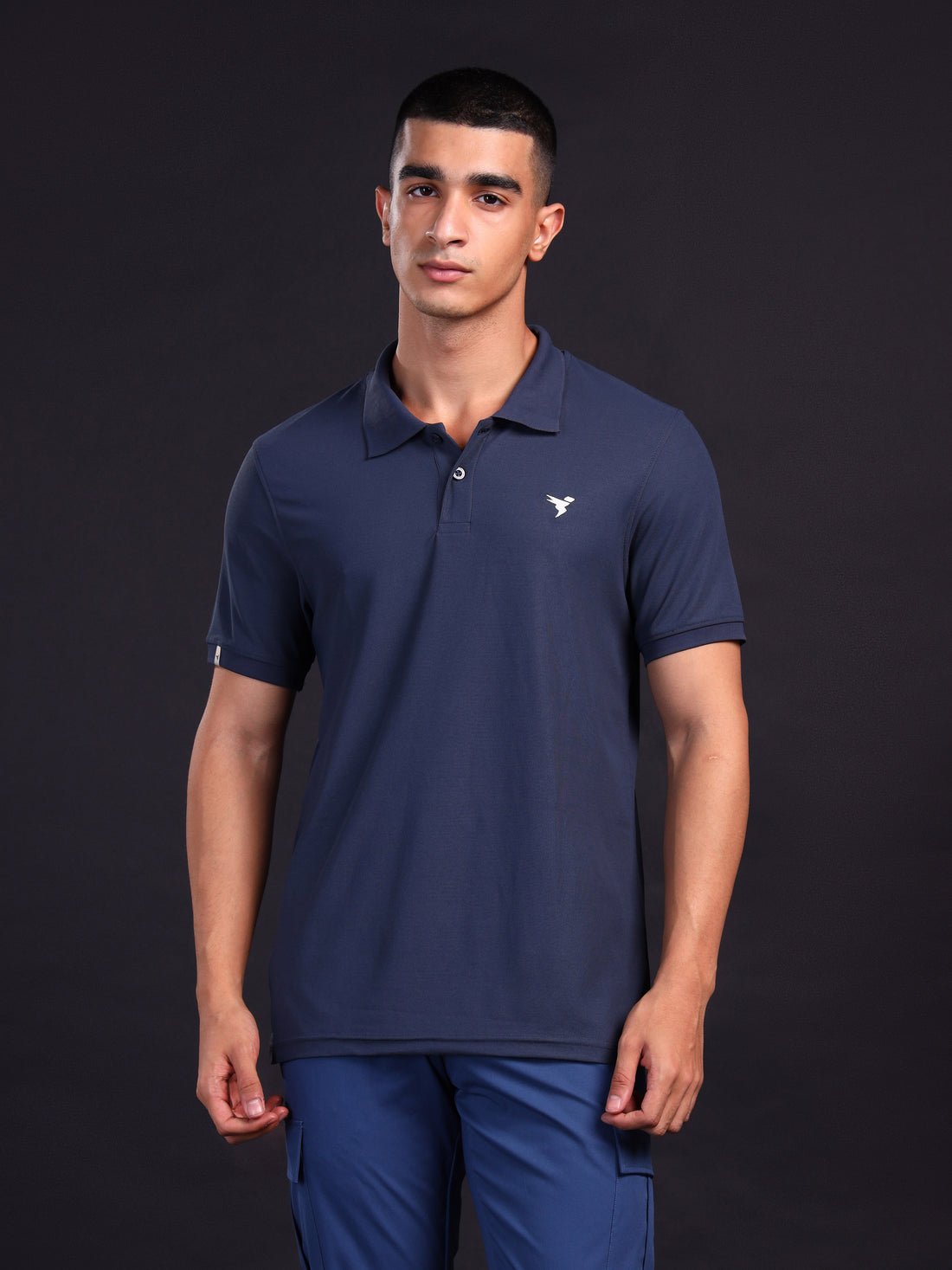 Men Solid Slim Fit Polo T-shirt with MATPIQ Nevy Blue