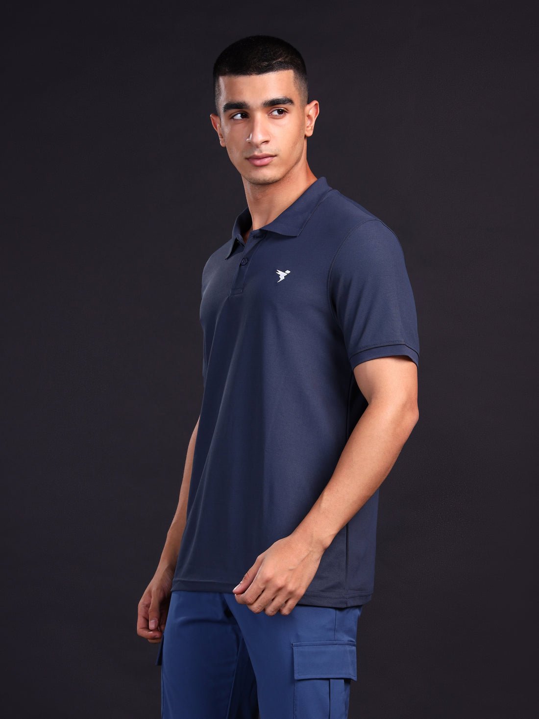 Men Solid Slim Fit Polo T-shirt with MATPIQ Nevy Blue
