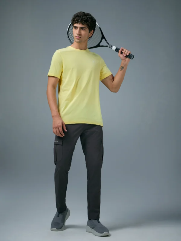 OR30WaxYellow_5 Technosport Active Men's Running T-Shirt White Slim Fit Sports T-Shirt with COTFLEX Technology