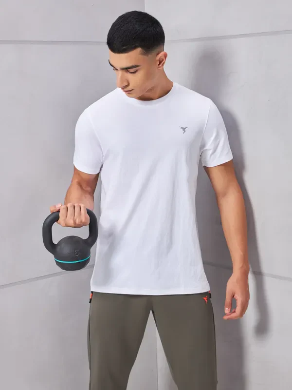 Home 59 Technosport Active Men's Running T-Shirt White Slim Fit Sports T-Shirt with COTFLEX Technology