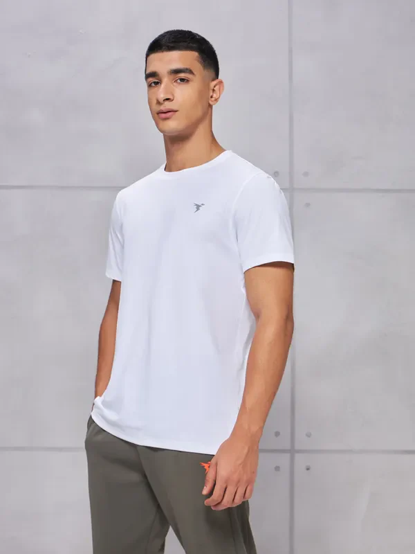 Technosport Active Men's Running T-Shirt White Slim Fit Sports T-Shirt with COTFLEX Technology