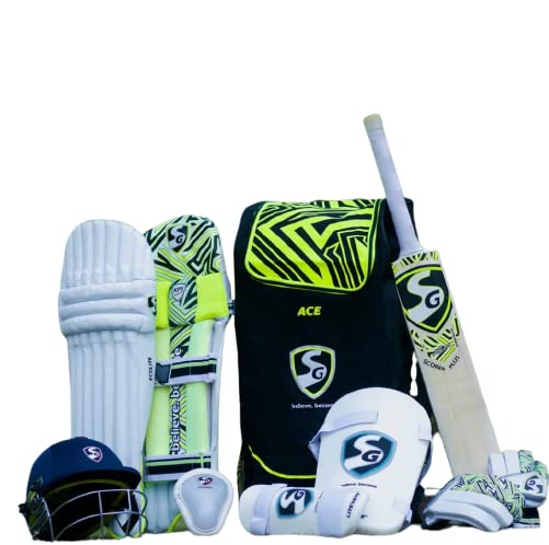 SG Premium Combo Cricket Kit with Bat Pads Gloves Helmet and Bag