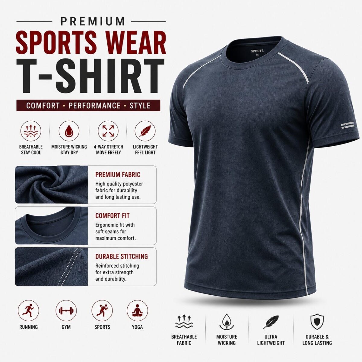 Amazing Technosport Active Men's Running T-Shirt – 7 Powerful Comfort Features Or 30